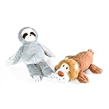 Amazon Basics Quietschendes Hundespielzeug aus Plüsch, Löwe und Faultier, 2er Pack - 2