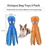 CPYOSN Hunde-Quietschspielzeug Krake, kein stopfendes Crinkle-Plüsch-Hundespielzeug für das von Welpen, langlebiges interaktives Hundekauspielzeug für das Kleiner und mittlerer Hunde (Blau+Orange) - 7