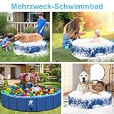 Fwiull Hundepool für Große & Kleine Hunde, Faltbarer Hunde Planschbecken 120 * 30CM Hundebadewanne Stabiler Swimmingpool Haustier Kind Schwimmbecken rutschfest Tragbar Blau - 7