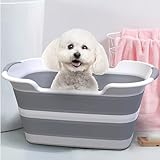 Multifunktionale zusammenklappbare Haustier Badewanne mit Abflussloch, Tragbare Indoor Outdoor Faltbare Wäschewanne Badewanne Kleine Haustiere Badewanne für Welpen Kleine Hunde Katzen und Kinder - 5